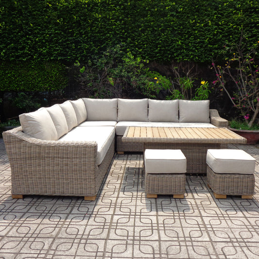 Capri Outdoor Large Corner Sofa Set With Riser Table + 2 Stools