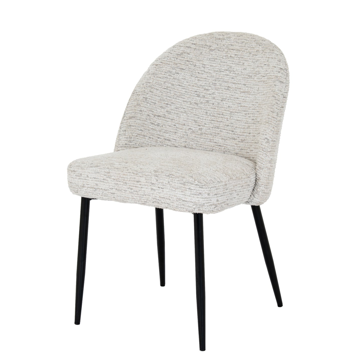 White textured chair with black legs on a white background