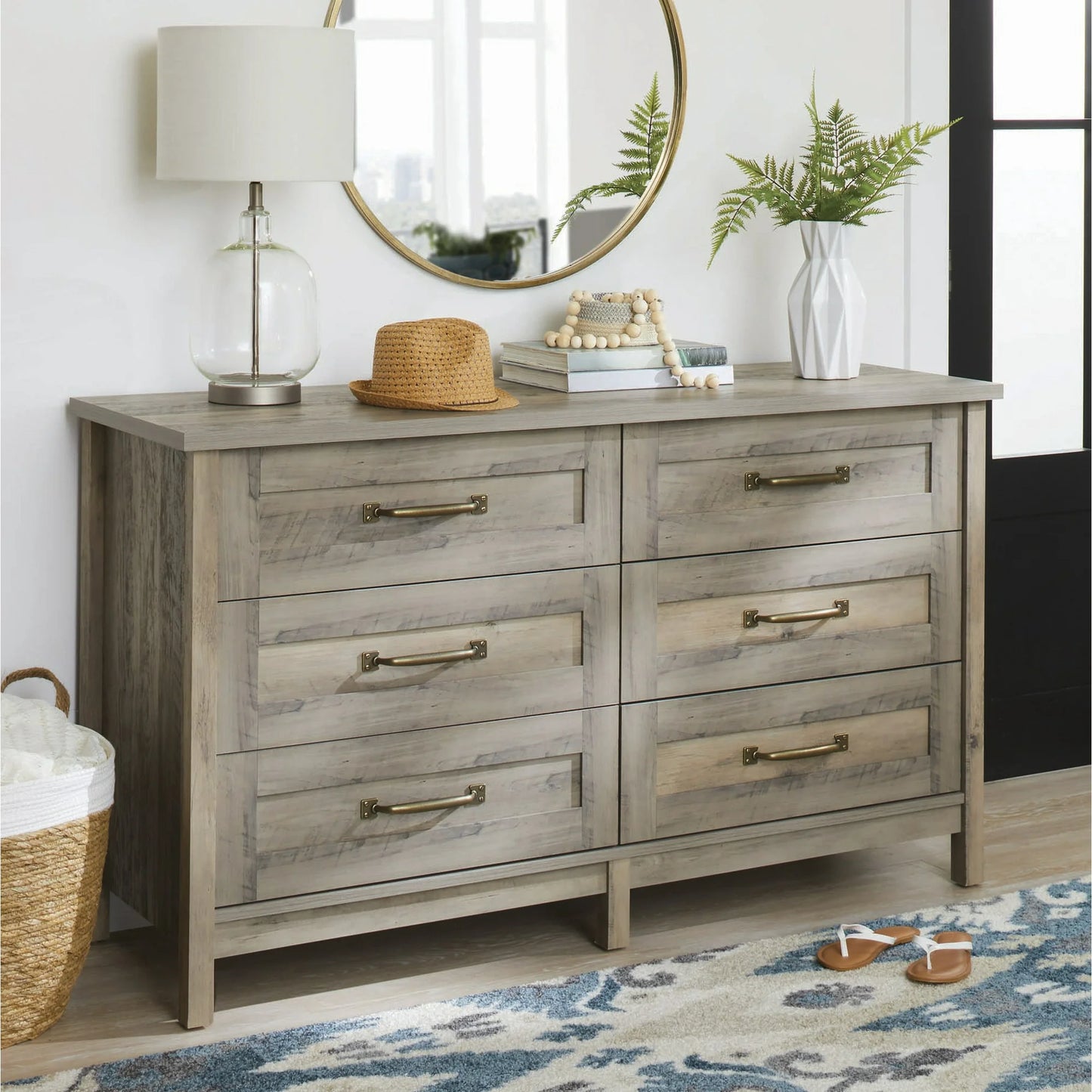 Modern Farmhouse Solid Oak 6-Drawer Chest of Drawers