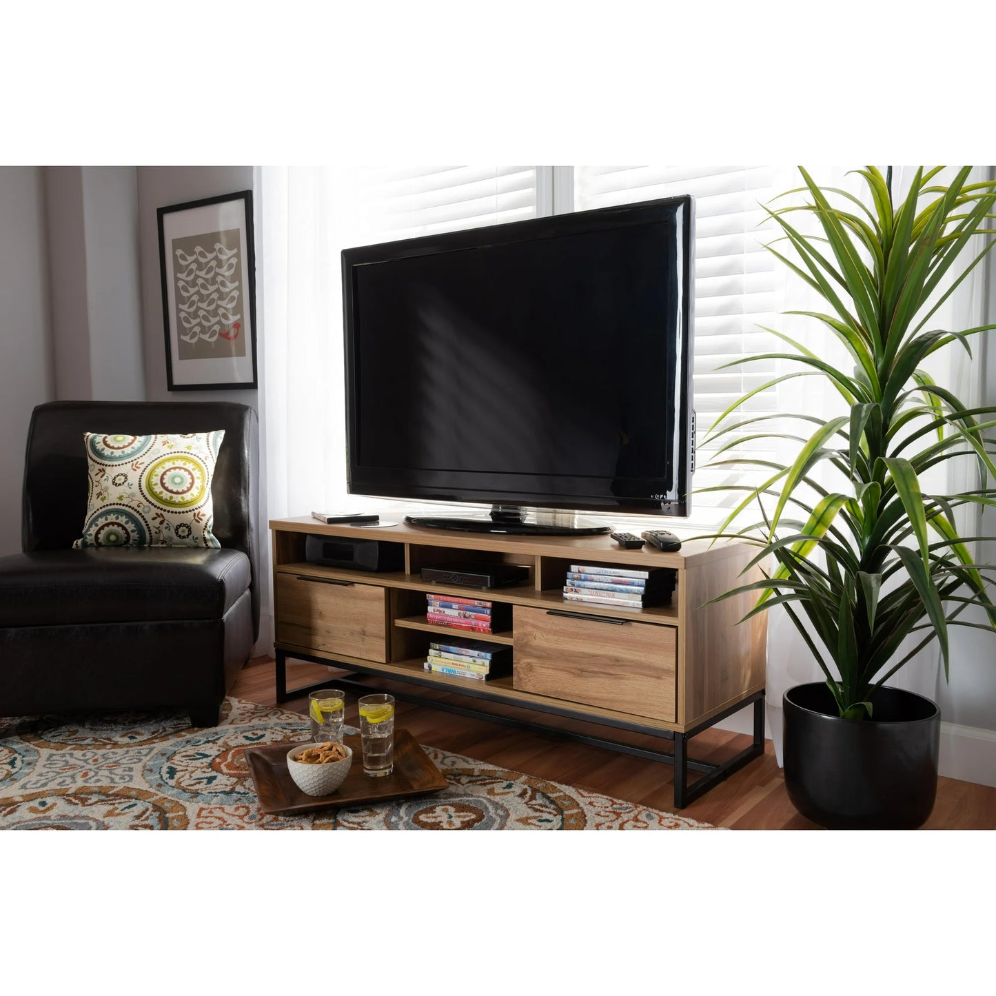 Reid Contemporary Oak Solid Wood 2-Drawer TV Stand