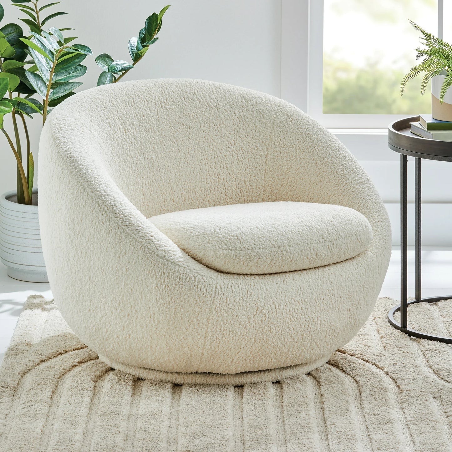 Cream Boucle Swivel Armchair