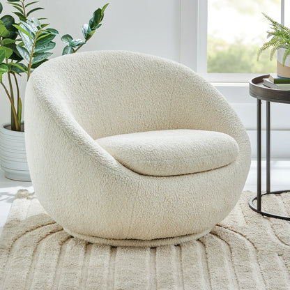 Cream Boucle Swivel Armchair