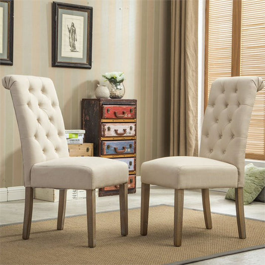 Popper Modern Cream Solid Oak Dining Chairs - Set of 2