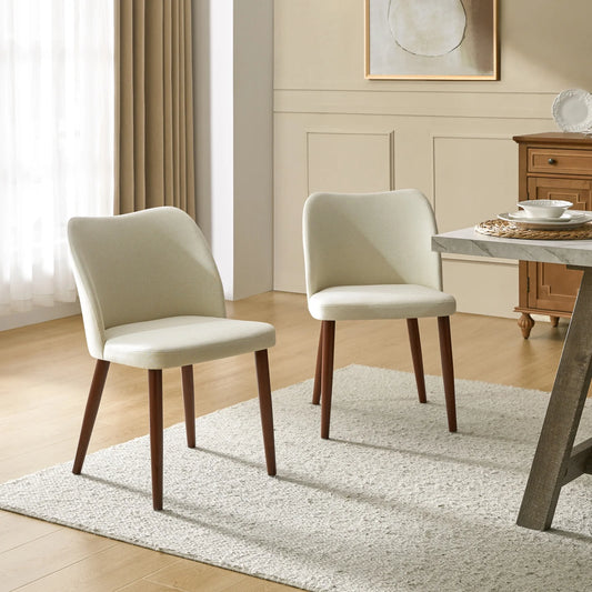 Singer Ivory Fabric Upholstered Wood Dining Chairs - Set of 2